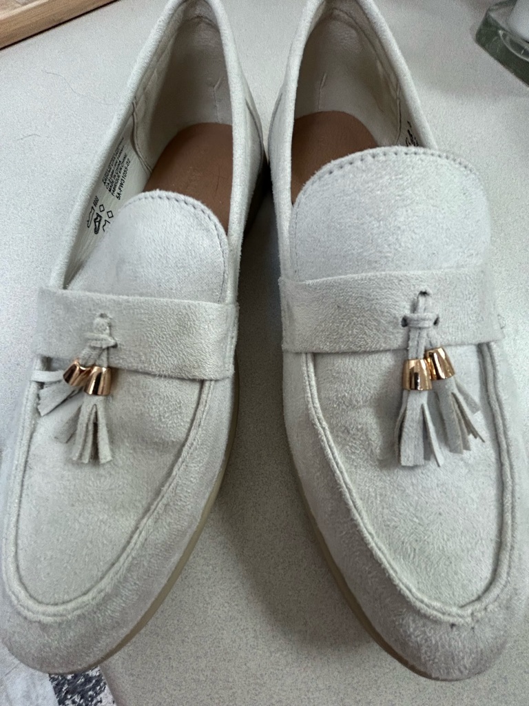 Suede Tassel Loafers In Cream- Women's Slip-On Casual